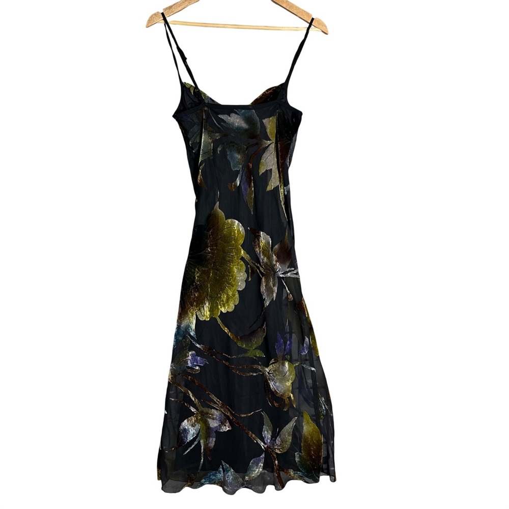 Vintage Bebe Y2K Crush Velvet Burnout Floral Midi Dress Black Gold USA Made M - Picture 6 of 7